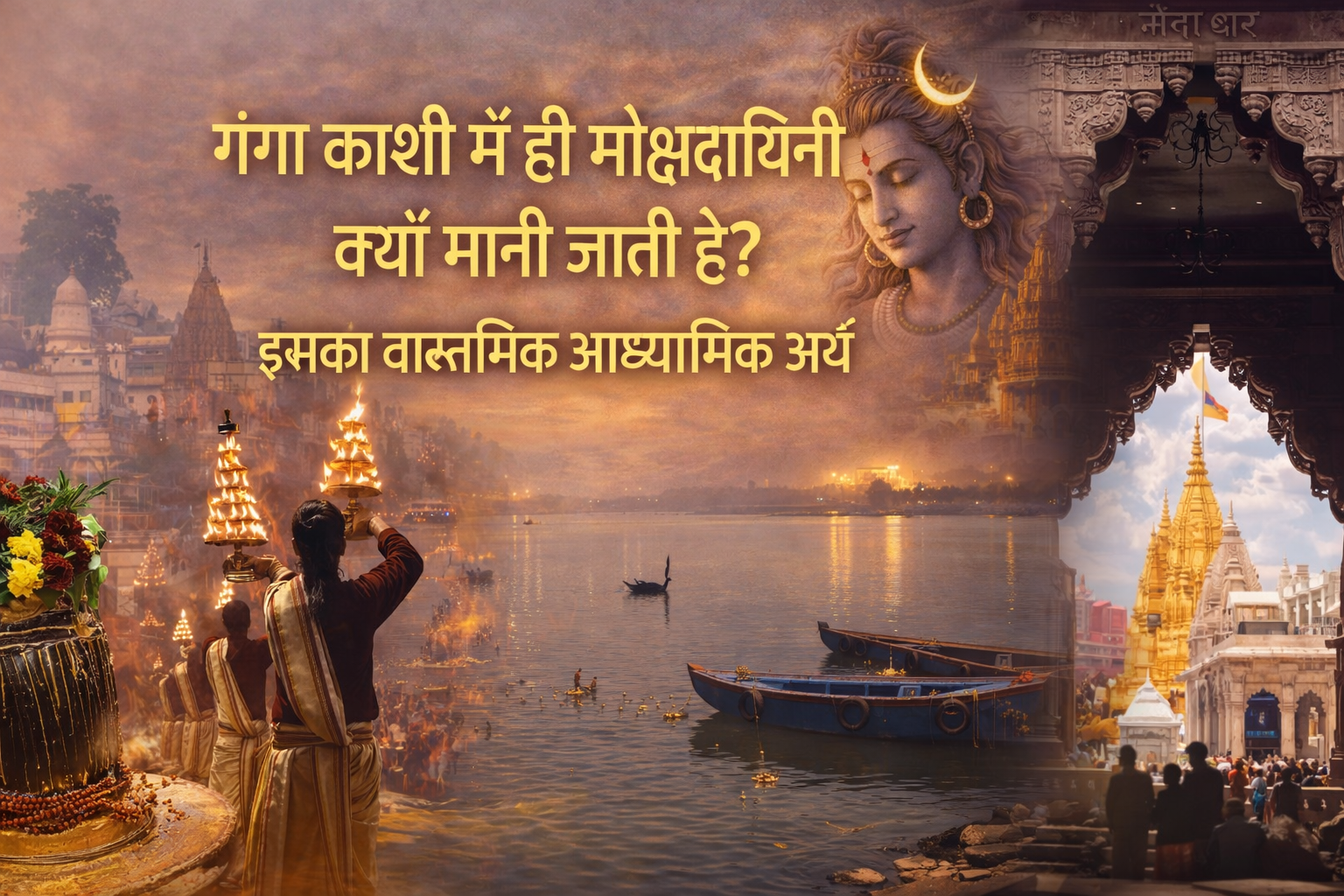 गंगा नदी काशी में मोक्षदायिनी और भगवान शिव के साथ आध्यात्मिक दृश्य